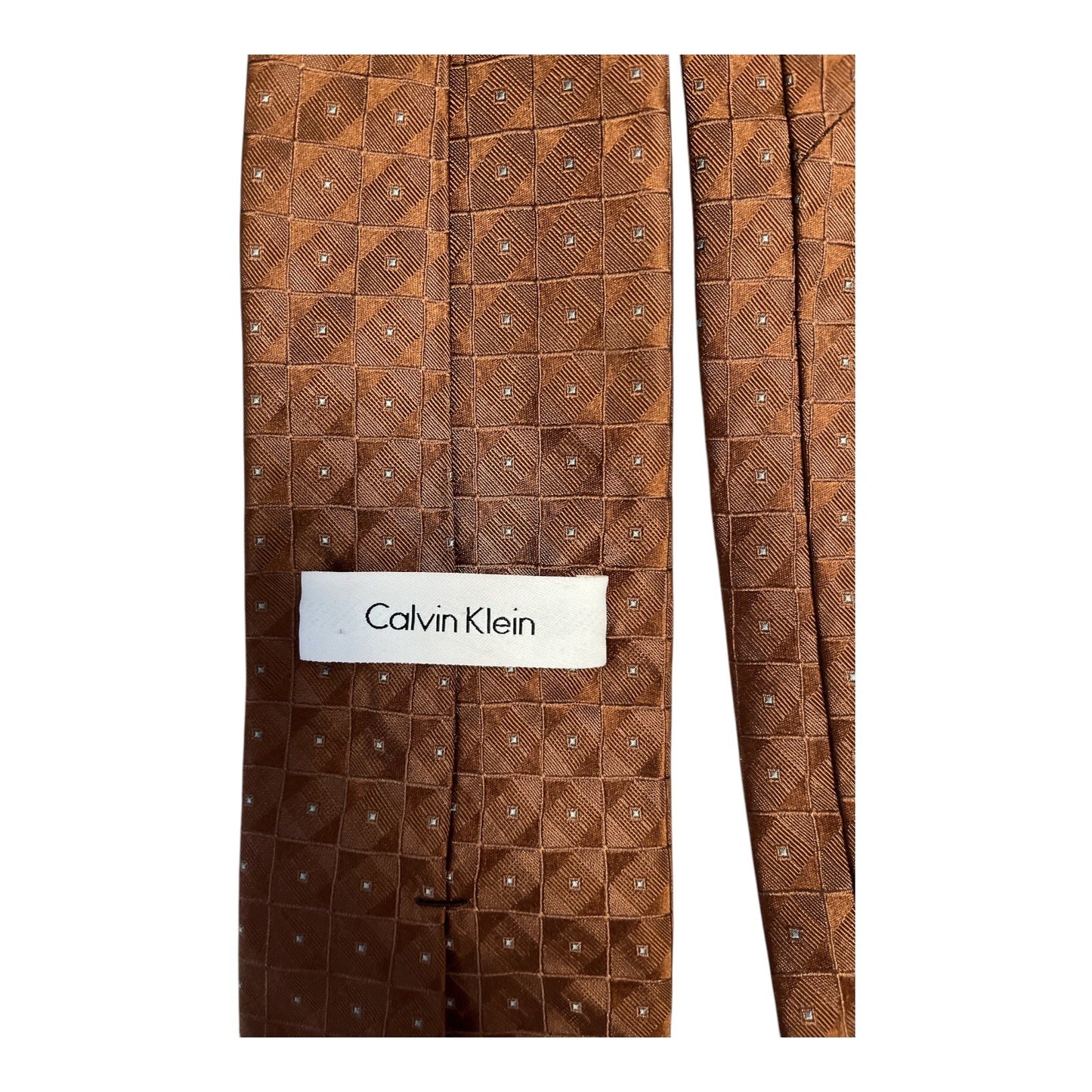 Vintage Calvin Klein 100% Silk Necktie Brown Geometric Pattern Designer Tie