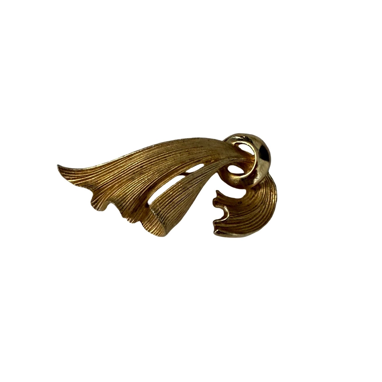 Vintage Lisner Gold Tone Abstract Leaf Brooch Mid Century Modern Swirl Pin