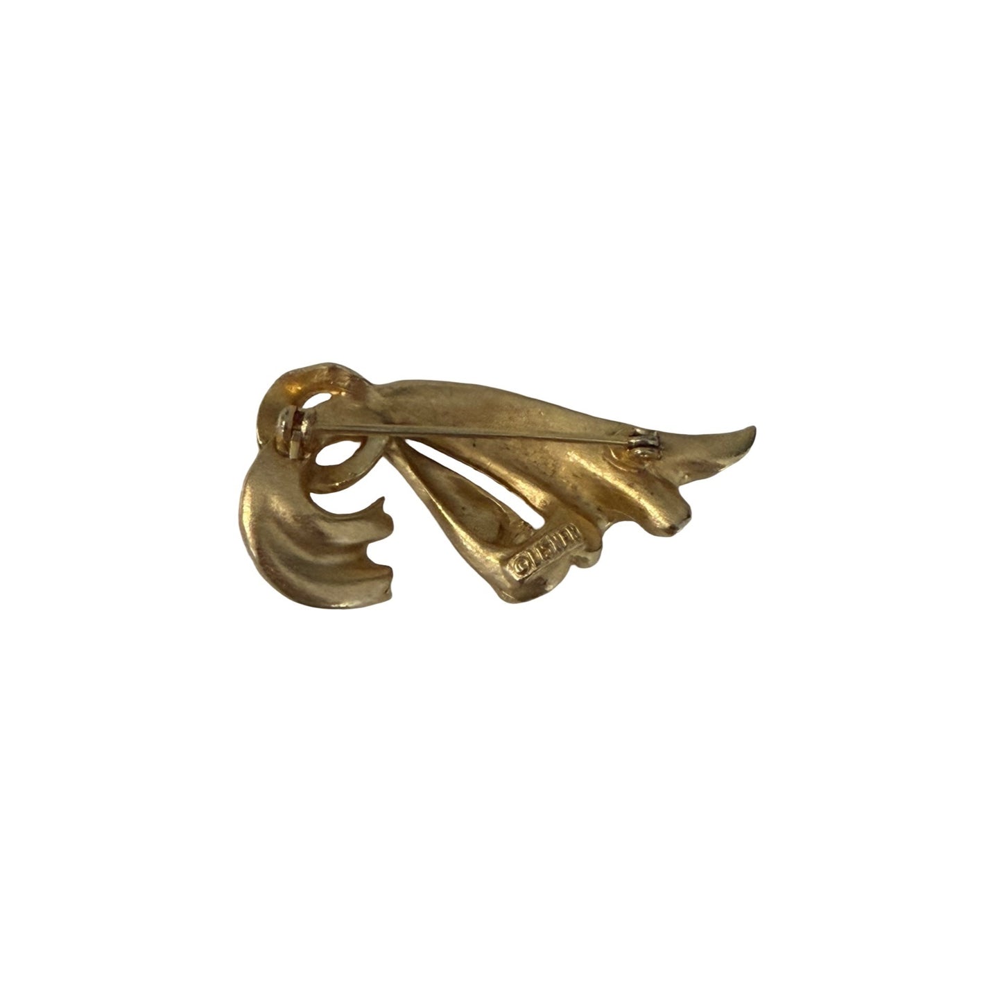 Vintage Lisner Gold Tone Abstract Leaf Brooch Mid Century Modern Swirl Pin