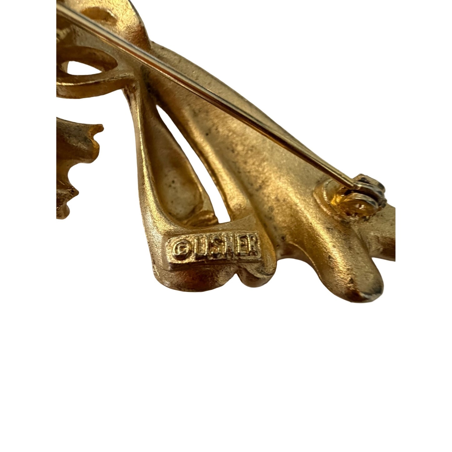 Vintage Lisner Gold Tone Abstract Leaf Brooch Mid Century Modern Swirl Pin