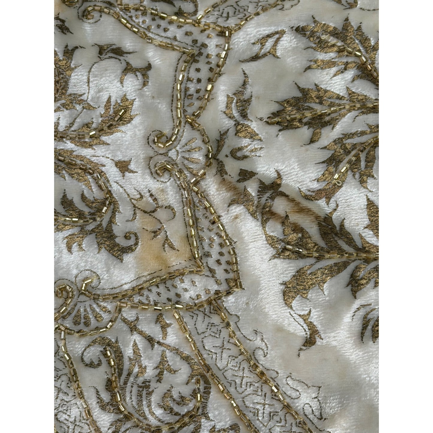 Bombay Ivory Gold Beaded Christmas Stocking Velvet Holiday Decor Mantel Hanging 20"