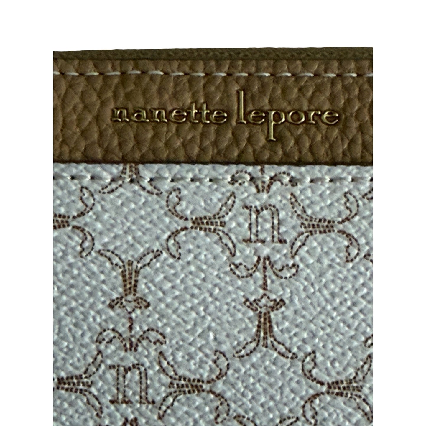 Nanette Lepore Monogram Zip Around Accordion Card Holder Wallet Cream Taupe