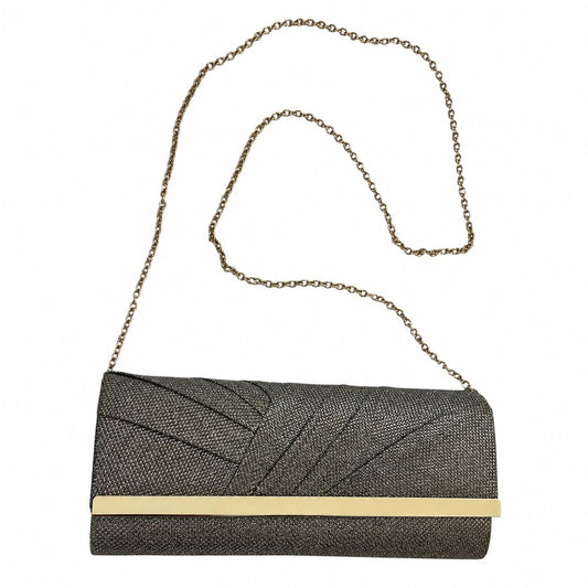 Jessica McClintock Metallic Gray Gold Shimmer Evening Clutch Purse Chain Strap