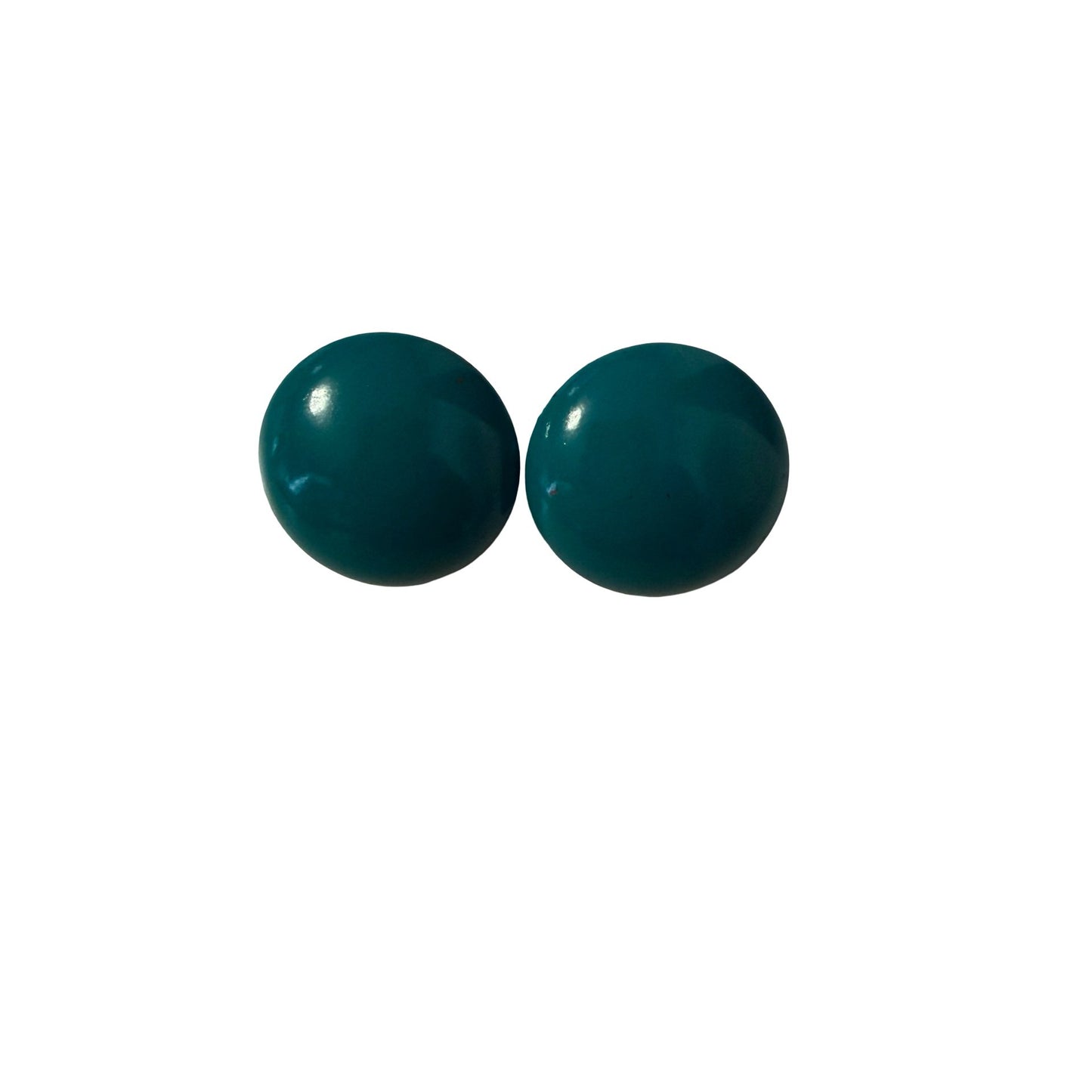 Vintage Teal Enamel Clip On Earrings Round Domed Retro Costume Jewelry
