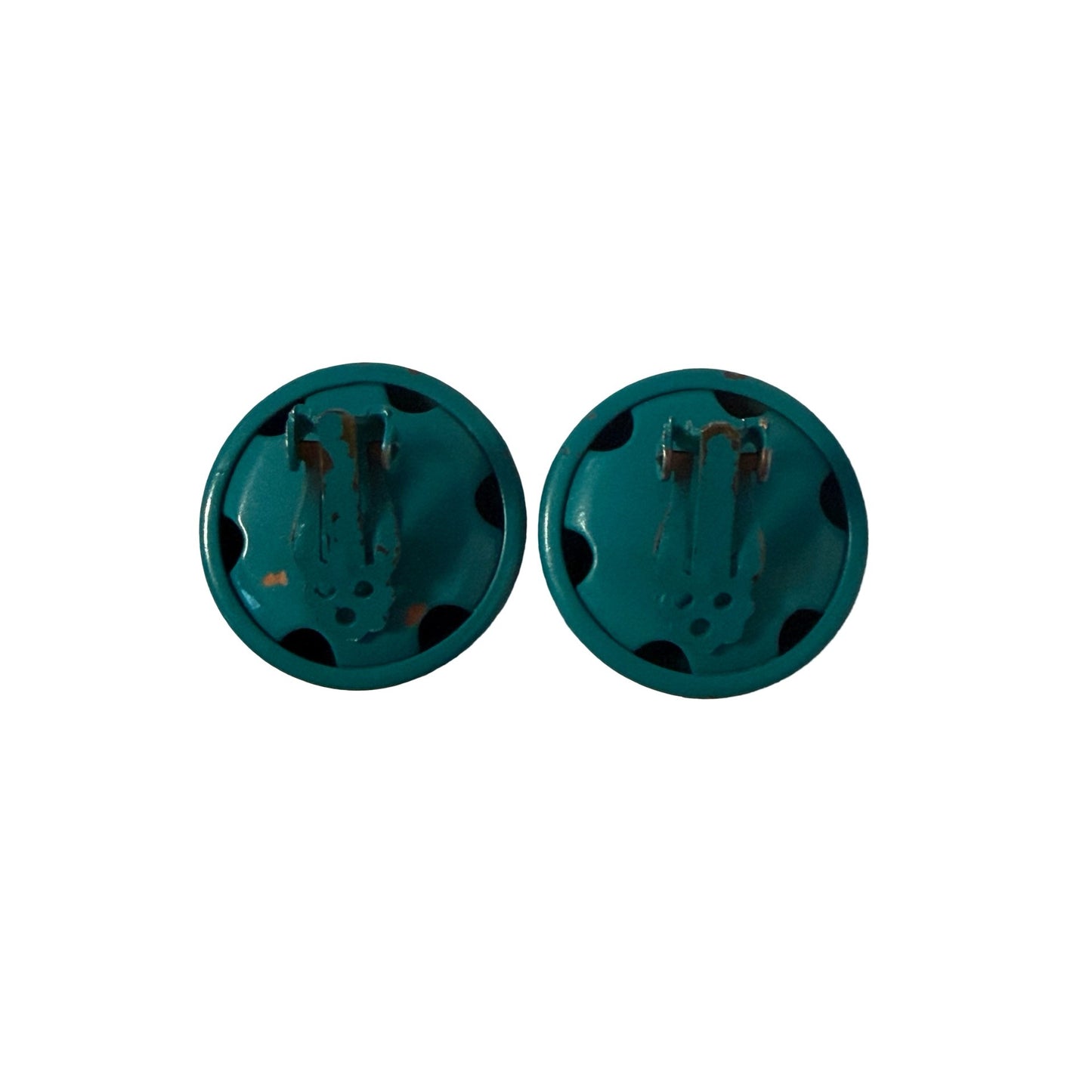Vintage Teal Enamel Clip On Earrings Round Domed Retro Costume Jewelry