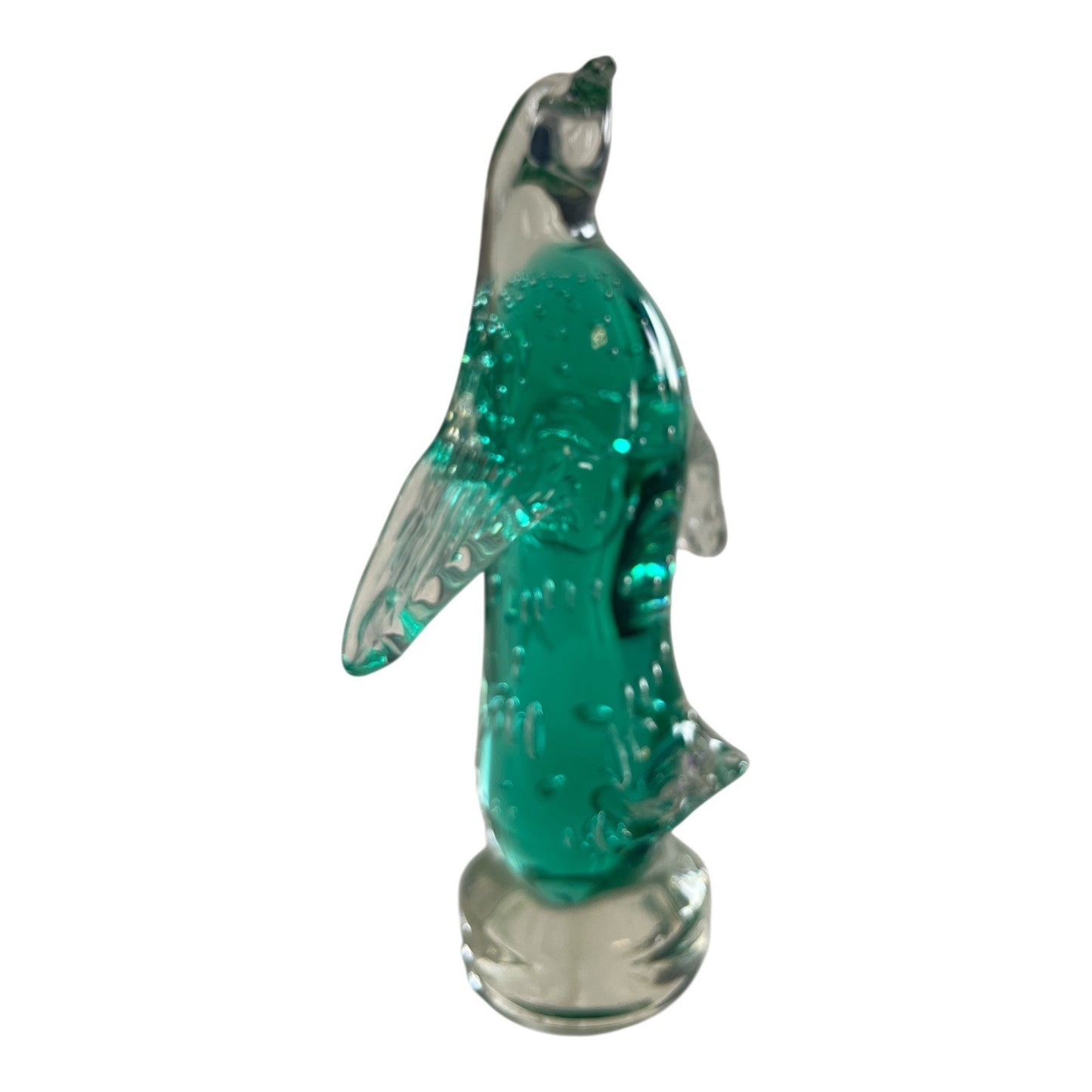 Vintage Art Glass Penguin Figurine Controlled Bubble Green Sculpture