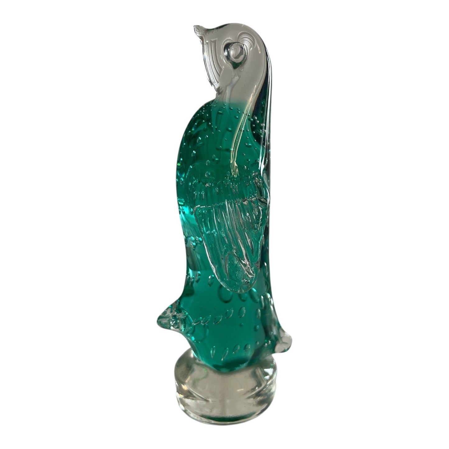Vintage Art Glass Penguin Figurine Controlled Bubble Green Sculpture