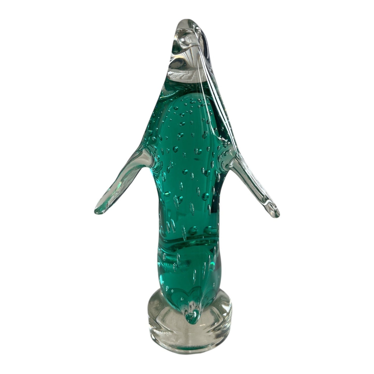 Vintage Art Glass Penguin Figurine Controlled Bubble Green Sculpture