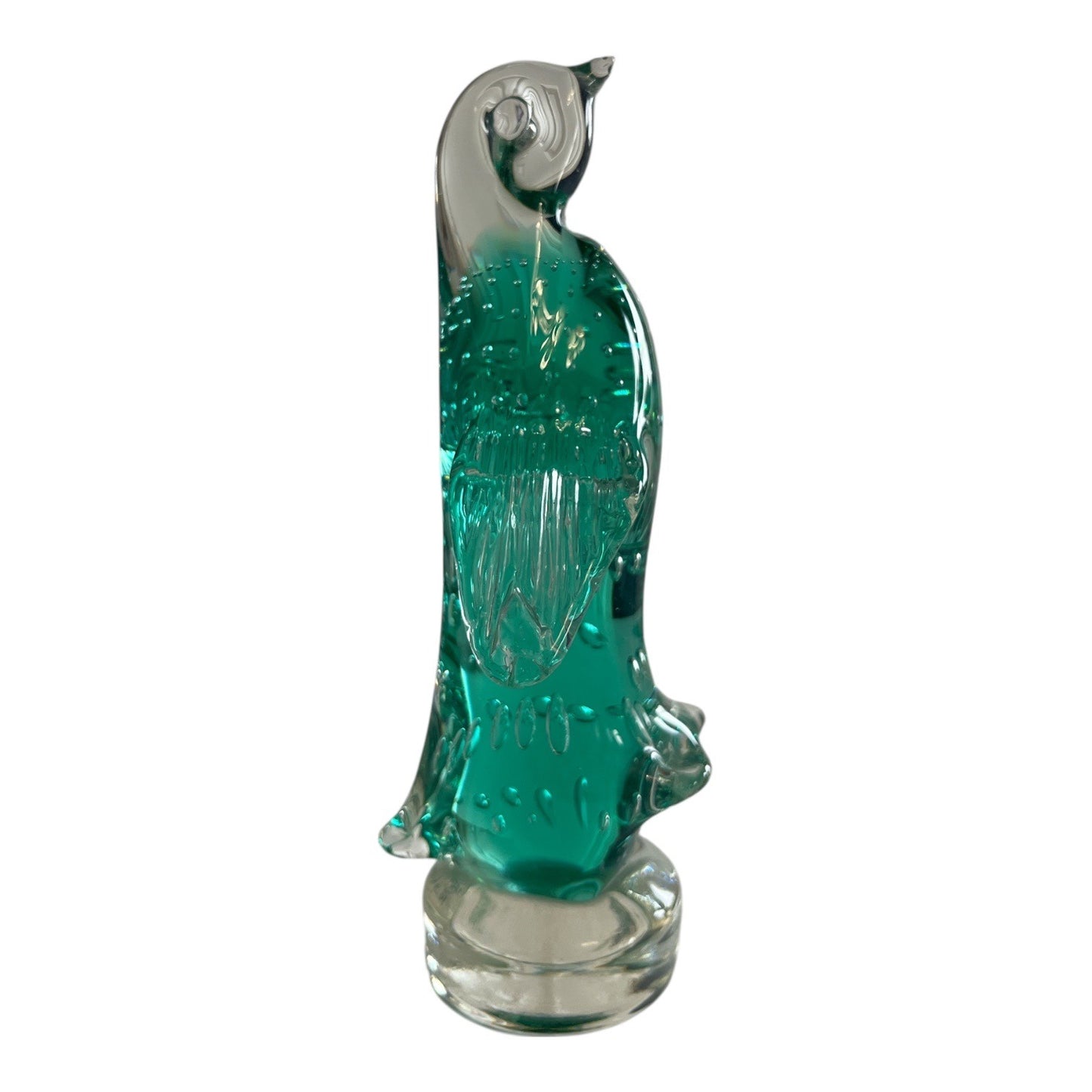 Vintage Art Glass Penguin Figurine Controlled Bubble Green Sculpture