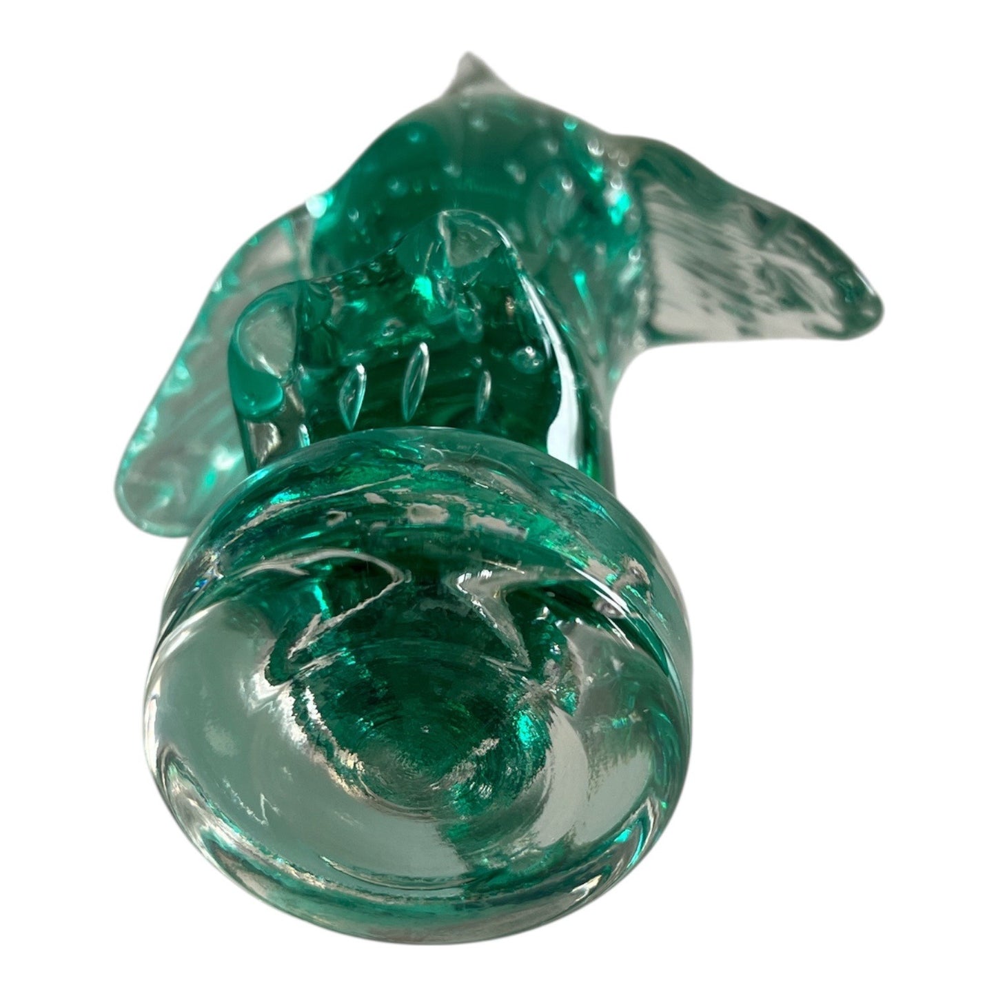 Vintage Art Glass Penguin Figurine Controlled Bubble Green Sculpture