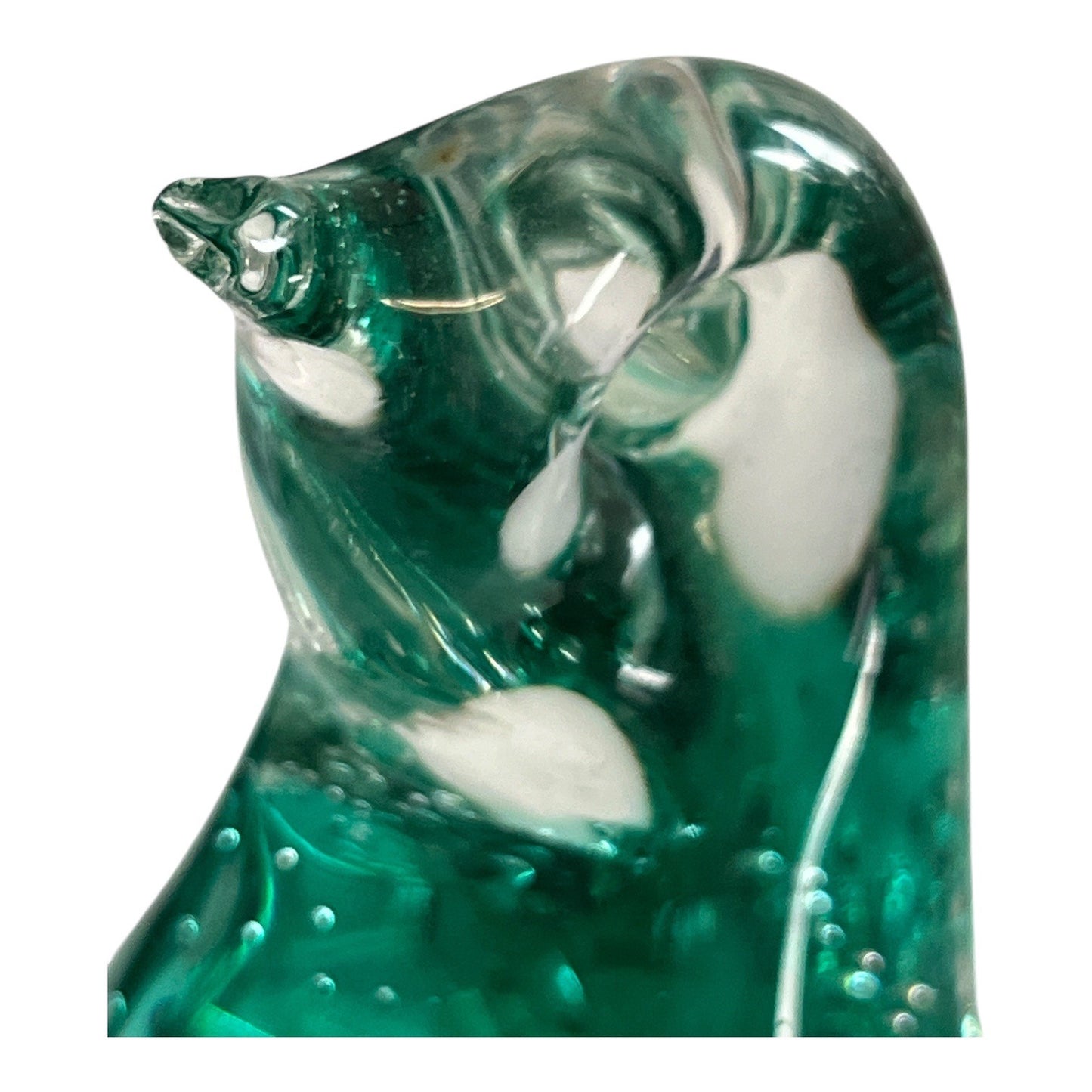 Vintage Art Glass Penguin Figurine Controlled Bubble Green Sculpture