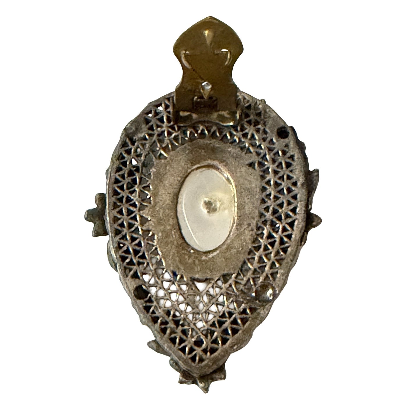 Vintage Faux Pearl Dress Clip Ornate Filigree Floral Silver Tone Sweater Clip