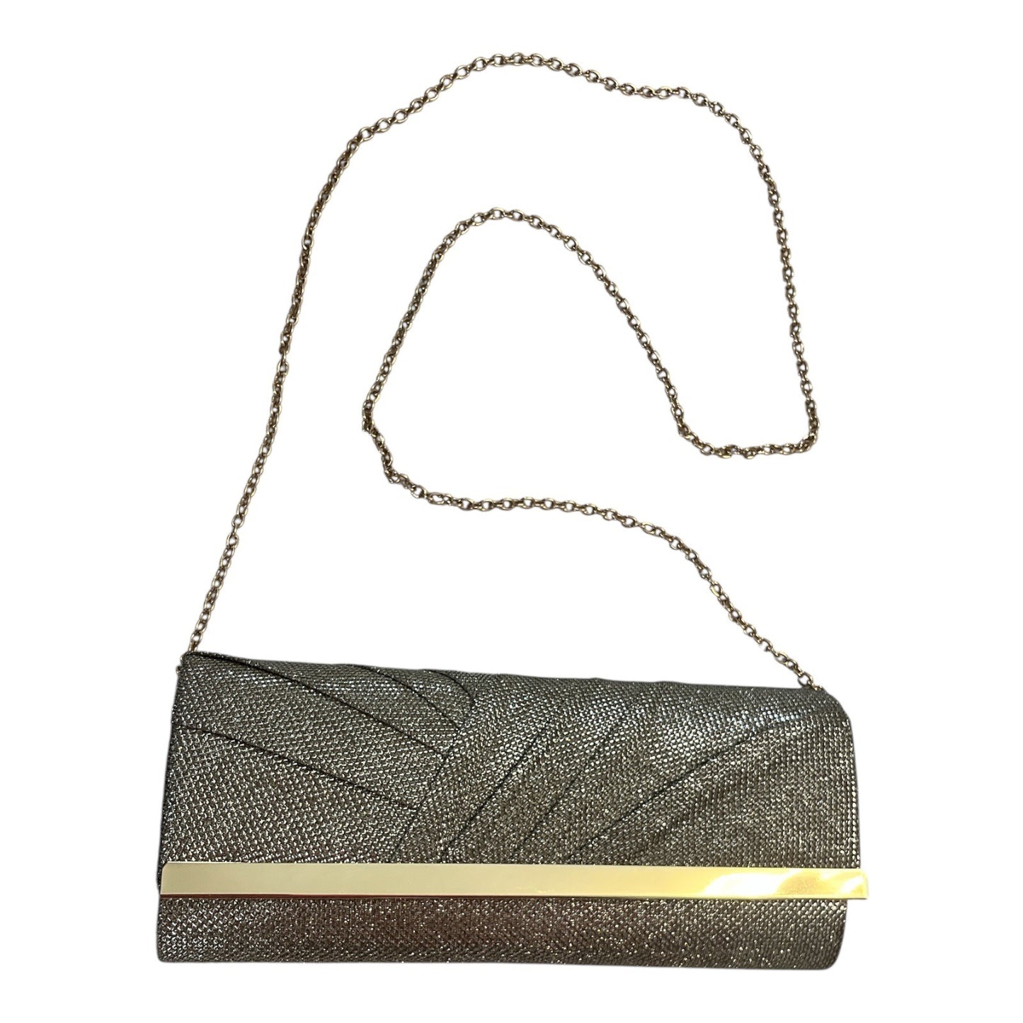 Jessica McClintock Metallic Clutch Purse | Gold Chain Strap Evening Bag | 4.25 x 10”