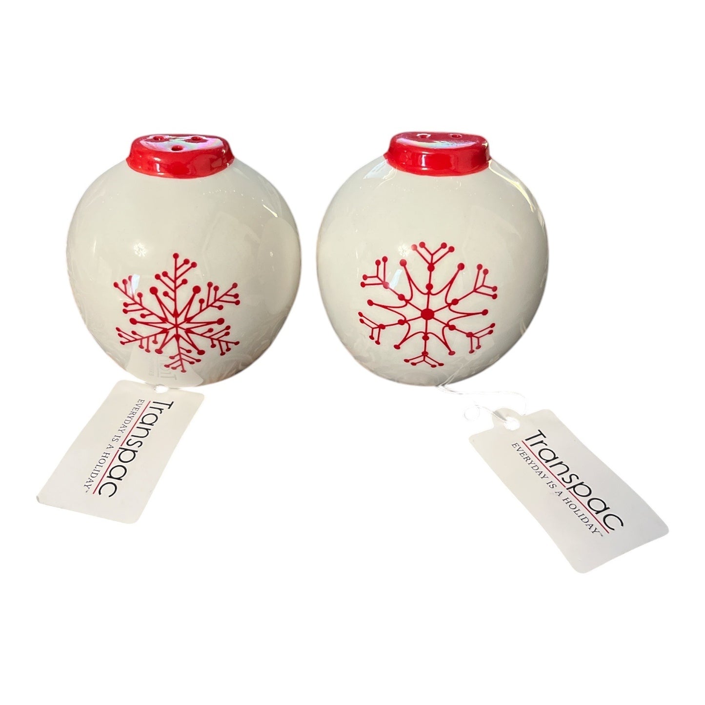 Transpac Red Snowflake Salt and Pepper Shakers with Tags