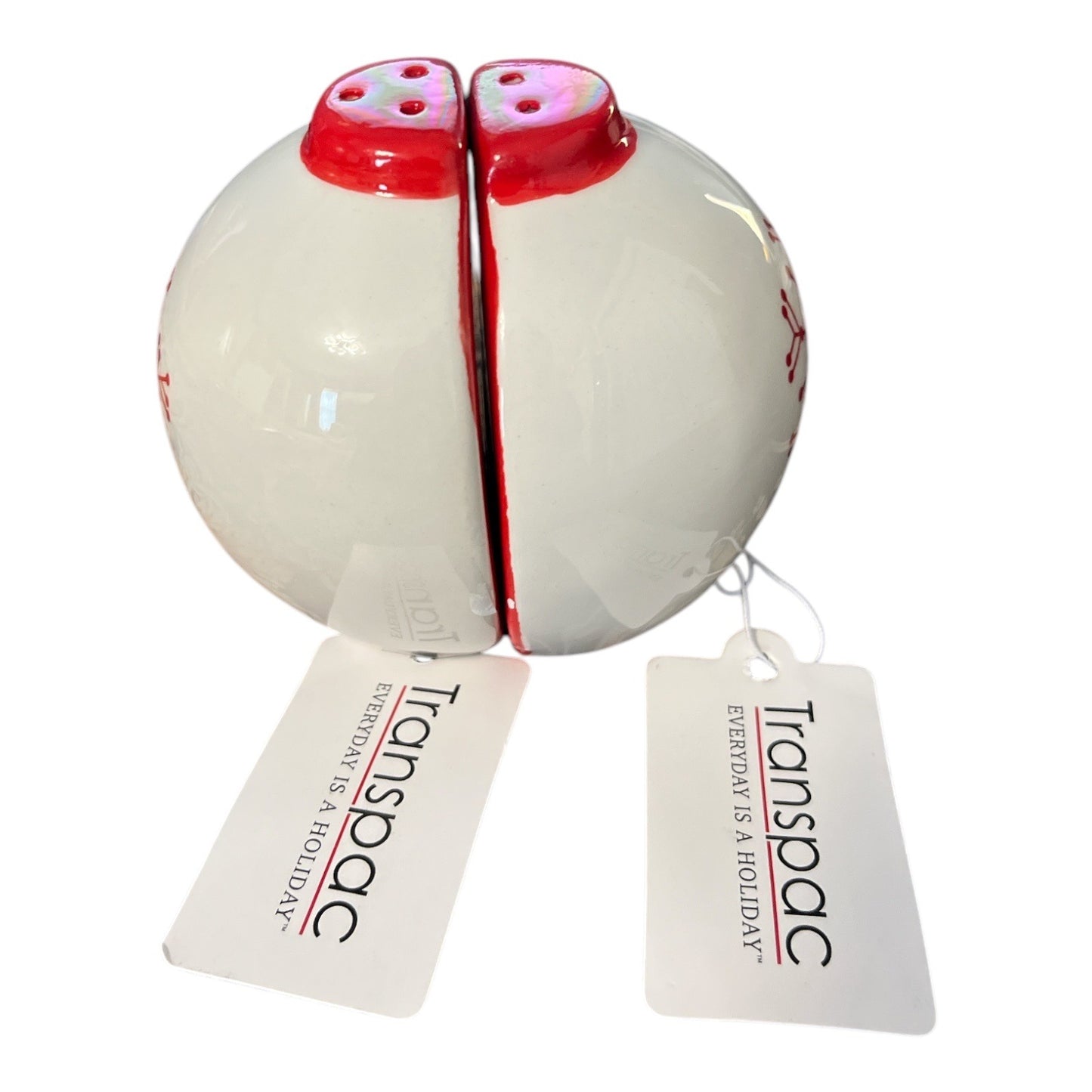 Transpac Red Snowflake Salt and Pepper Shakers with Tags