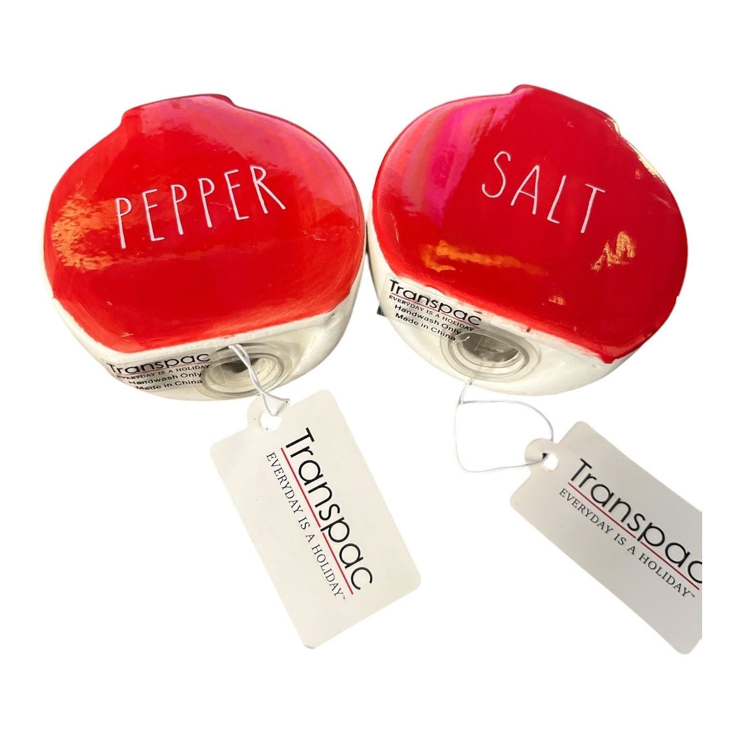 Transpac Red Snowflake Salt and Pepper Shakers with Tags