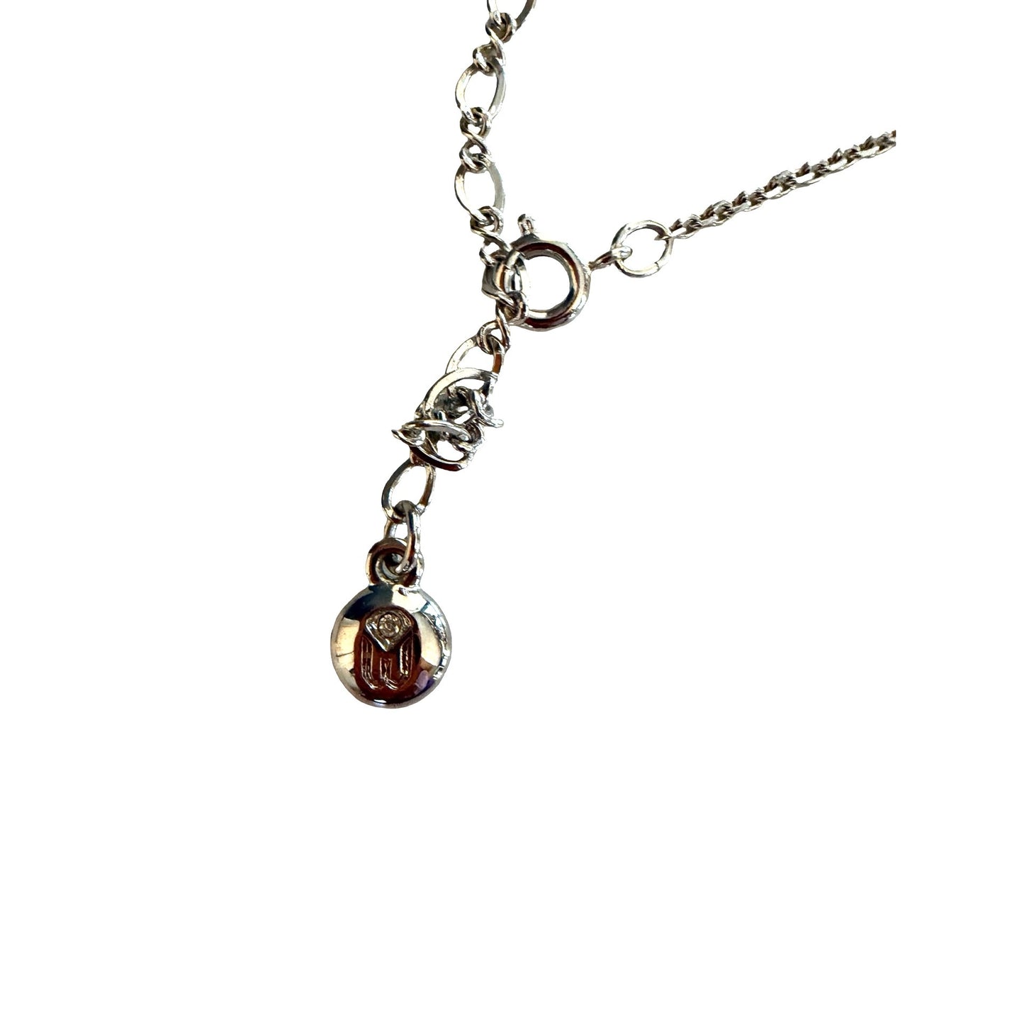 White House Black Market WHBM Silver Tone Rhinestone Square Pendant Necklace 16"