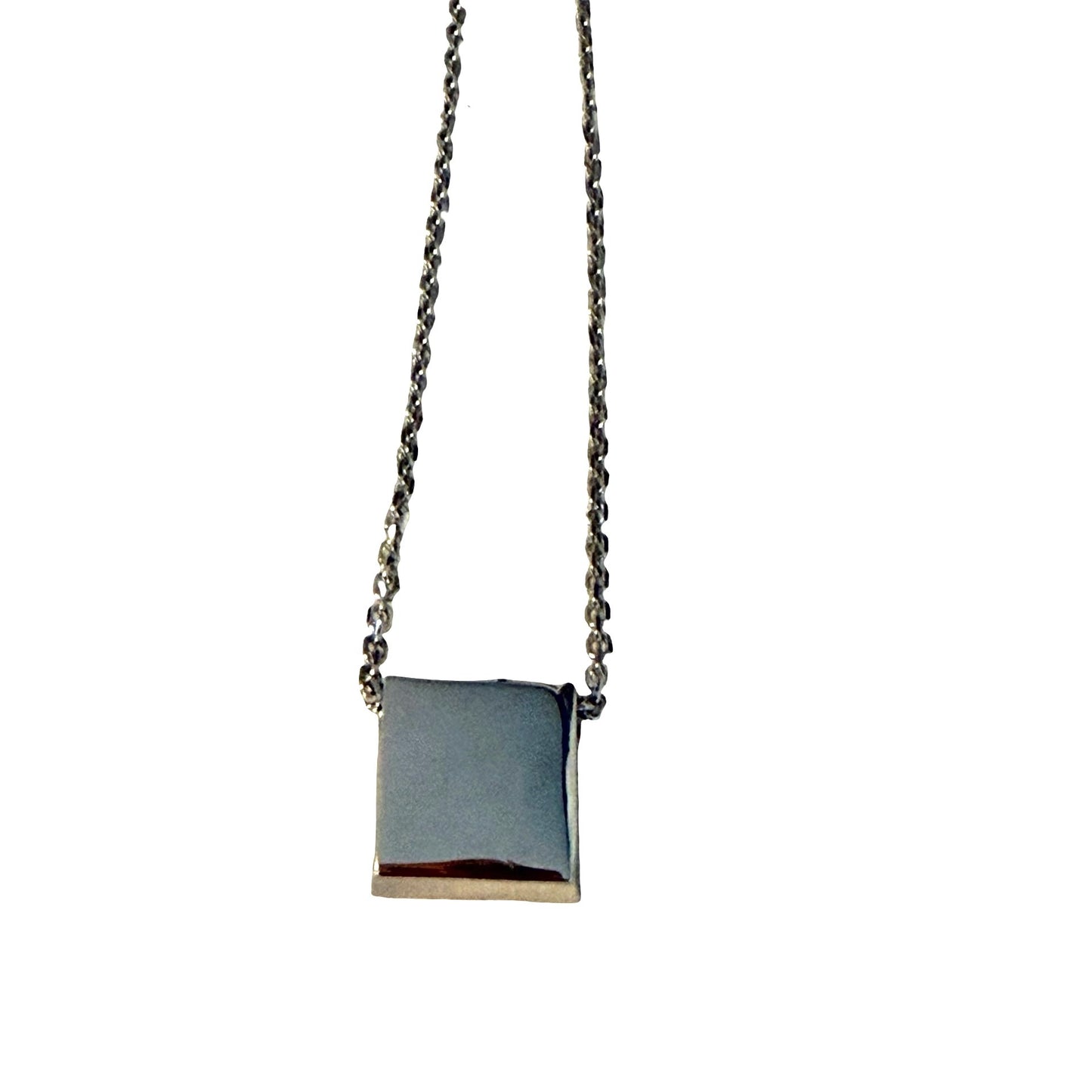 White House Black Market WHBM Silver Tone Rhinestone Square Pendant Necklace 16"