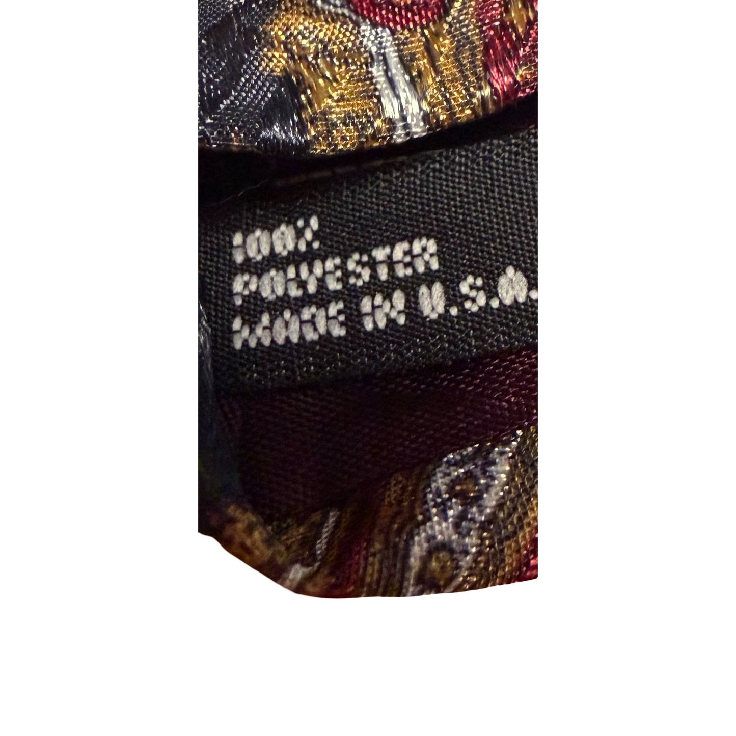 Johnny Carson Mens Silk Tie Paisley Black Gold Red Made in USA Vintage