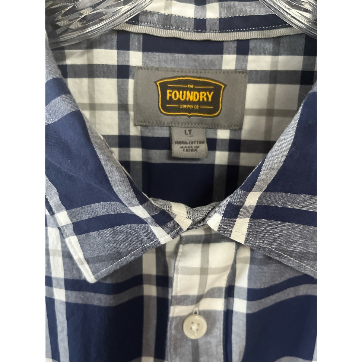 The Foundry Supply Co Mens Plaid Short Sleeve Button Down Shirt Large Navy Gray