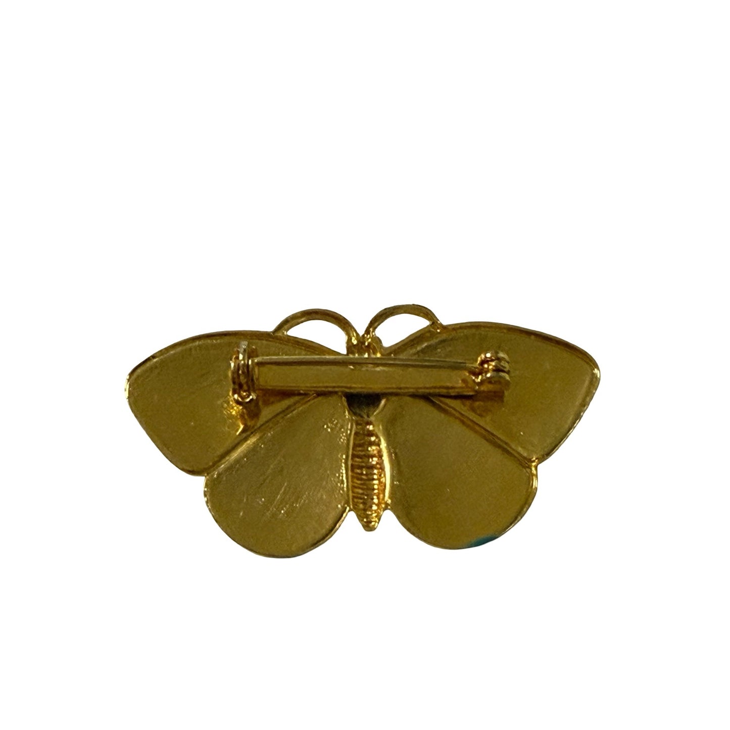 Vintage Blue White Polka Dot Enamel Butterfly Brooch Gold Tone Pin