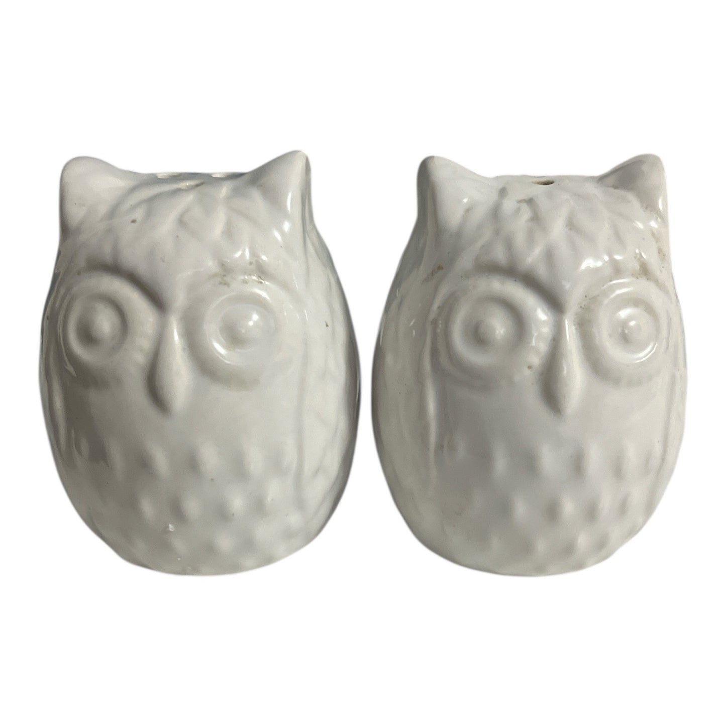 White Ceramic Owl Salt and Pepper Shakers – 3x2 Vintage Set with Loose Stoppers