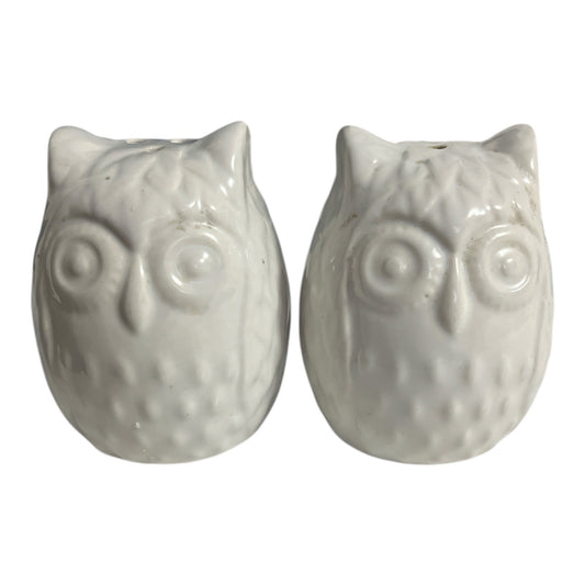 White Ceramic Owl Salt and Pepper Shakers – 3x2 Vintage Set with Loose Stoppers