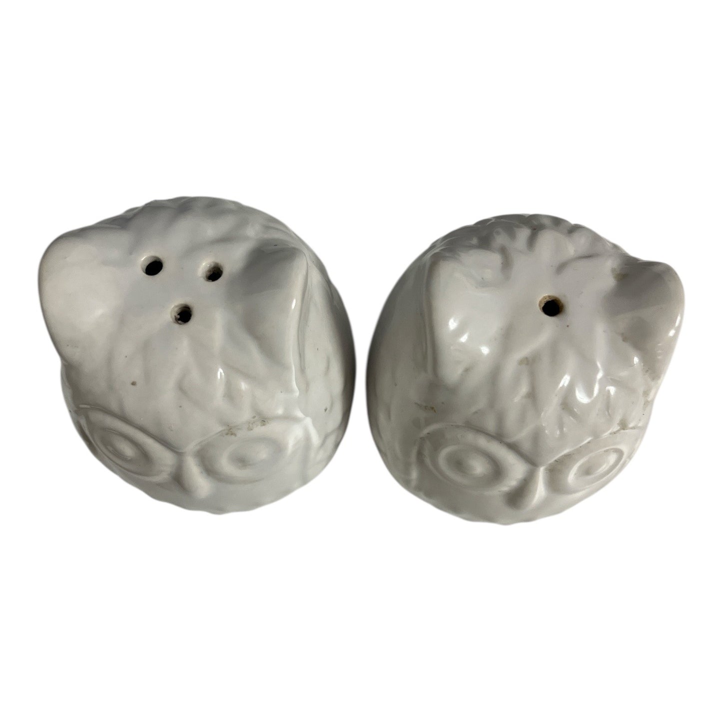 White Ceramic Owl Salt and Pepper Shakers – 3x2 Vintage Set with Loose Stoppers