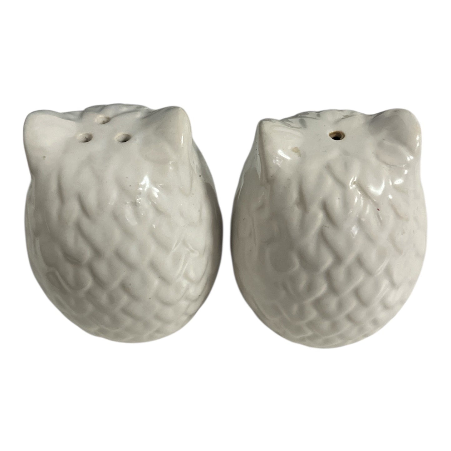 White Ceramic Owl Salt and Pepper Shakers – 3x2 Vintage Set with Loose Stoppers