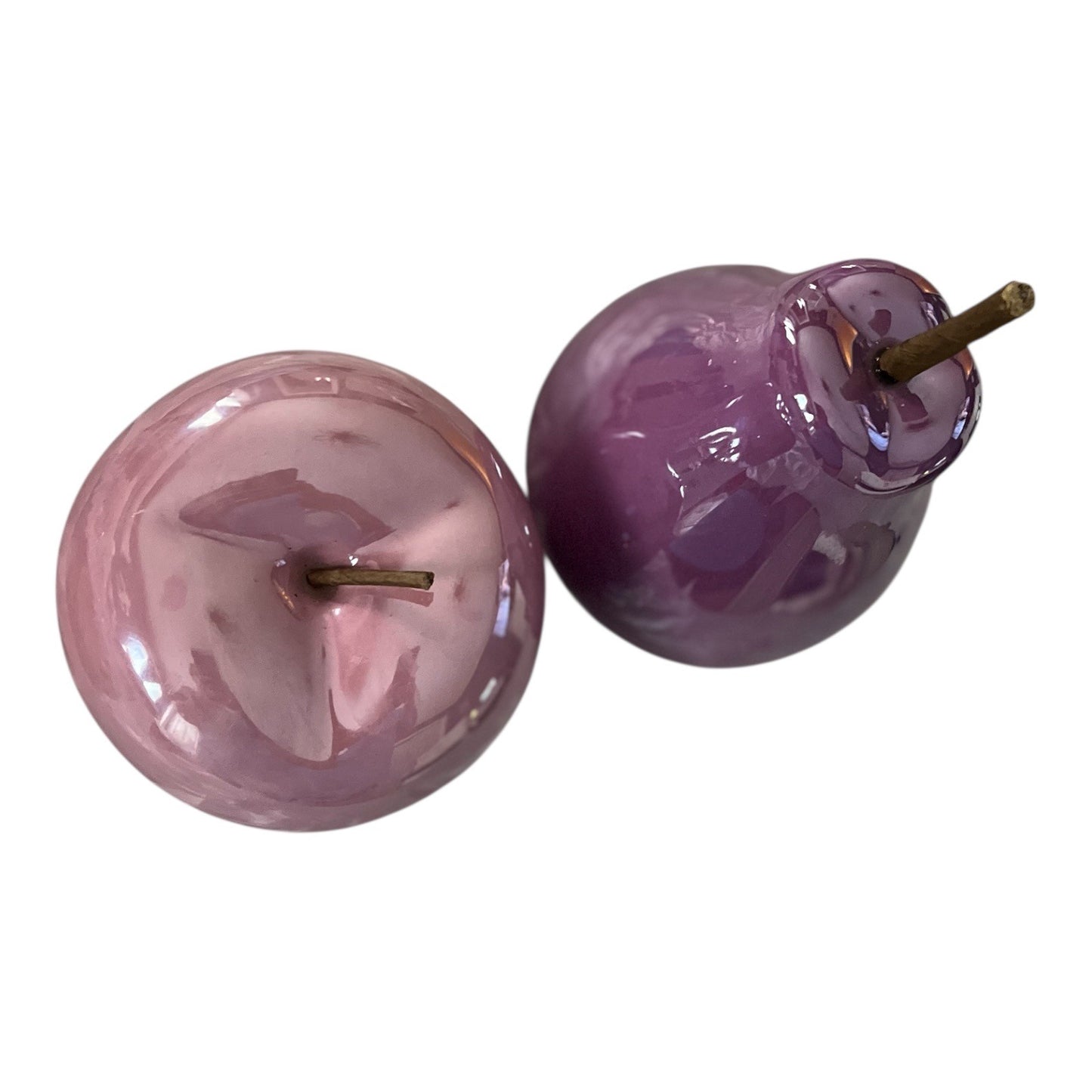 Large Purple Ceramic Pear and Apple Decor Set – Glossy Finish with Realistic Stems