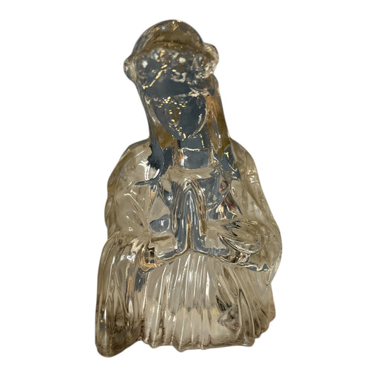 Vintage Clear Glass Praying Madonna Figurine – 6” Religious Decor – Virgin Mary Statue