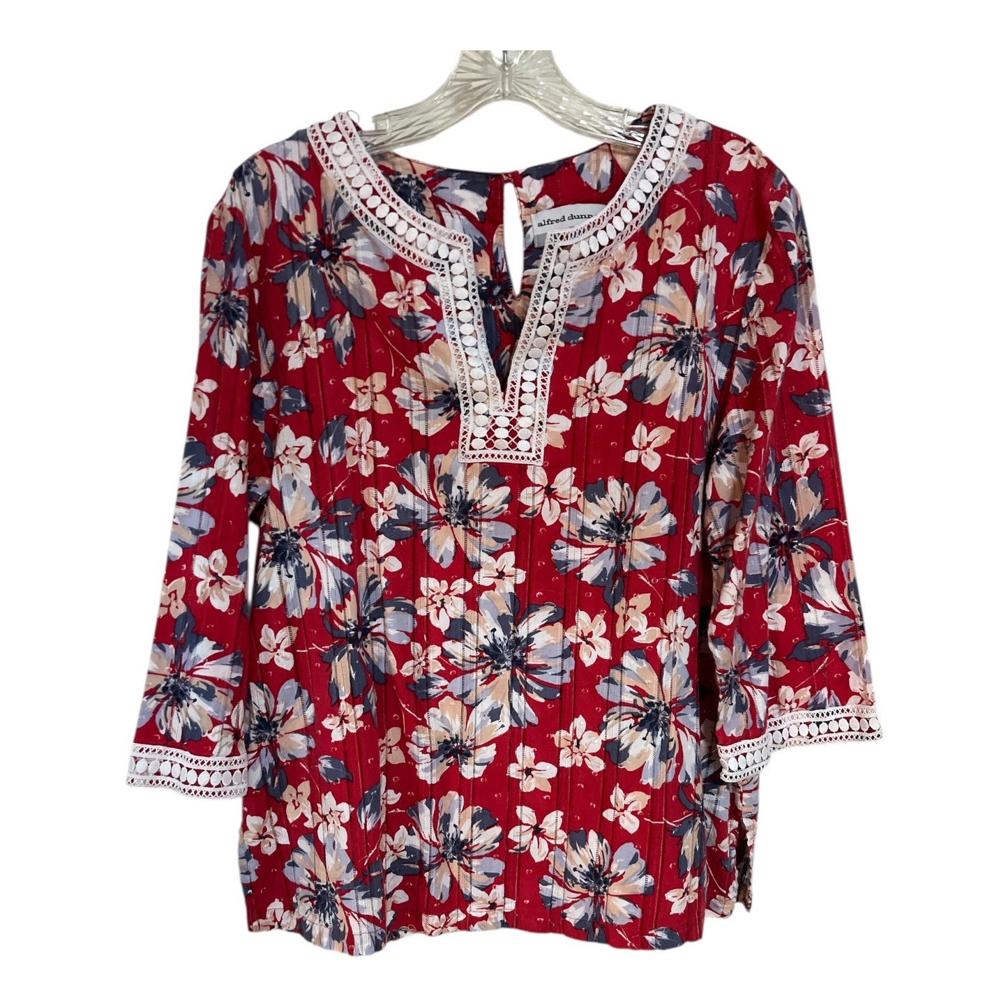 Alfred Dunner Petite Y2K Red Floral Lace Trim Blouse 14P