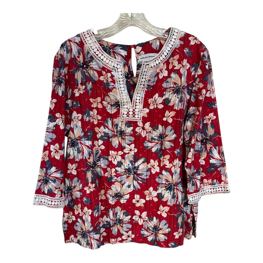 Alfred Dunner Petite Y2K Red Floral Lace Trim Blouse 14P