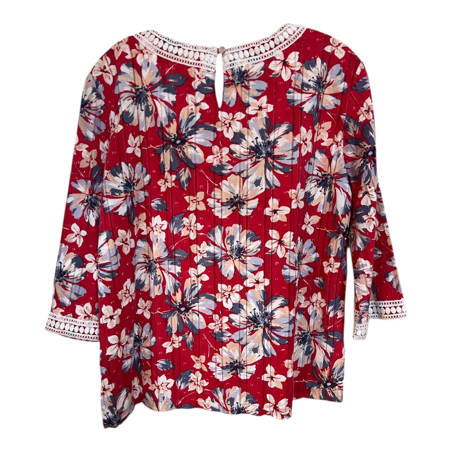 Alfred Dunner Petite Y2K Red Floral Lace Trim Blouse 14P