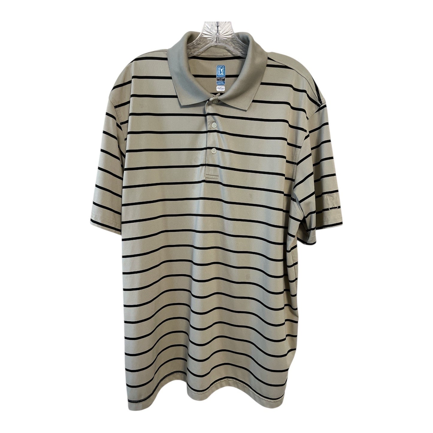 PGA Tour Airflux Striped Golf Polo Shirt Mens XXL Beige Black Performance Short Sleeve
