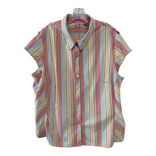 Vintage 2000s Duck Head Woman 3X Button-Front Shirt – Multicolor Striped Short Sleeve – Cotton Blend – 54” Chest