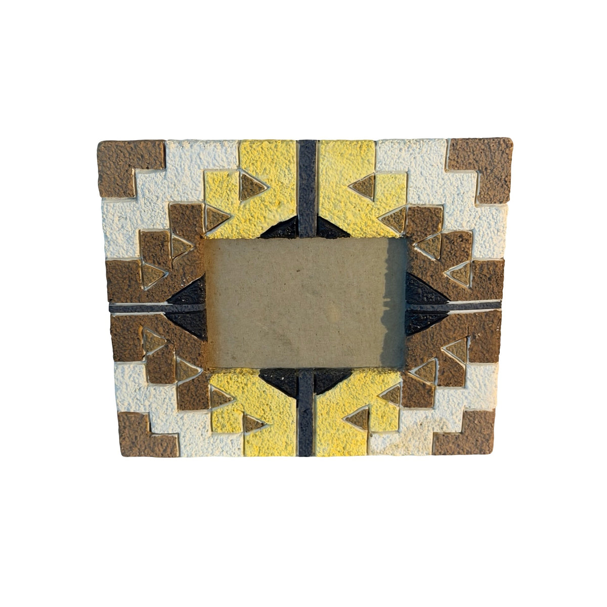 Southwestern Geometric Picture Frame Tribal Style Brown Yellow White 6x5