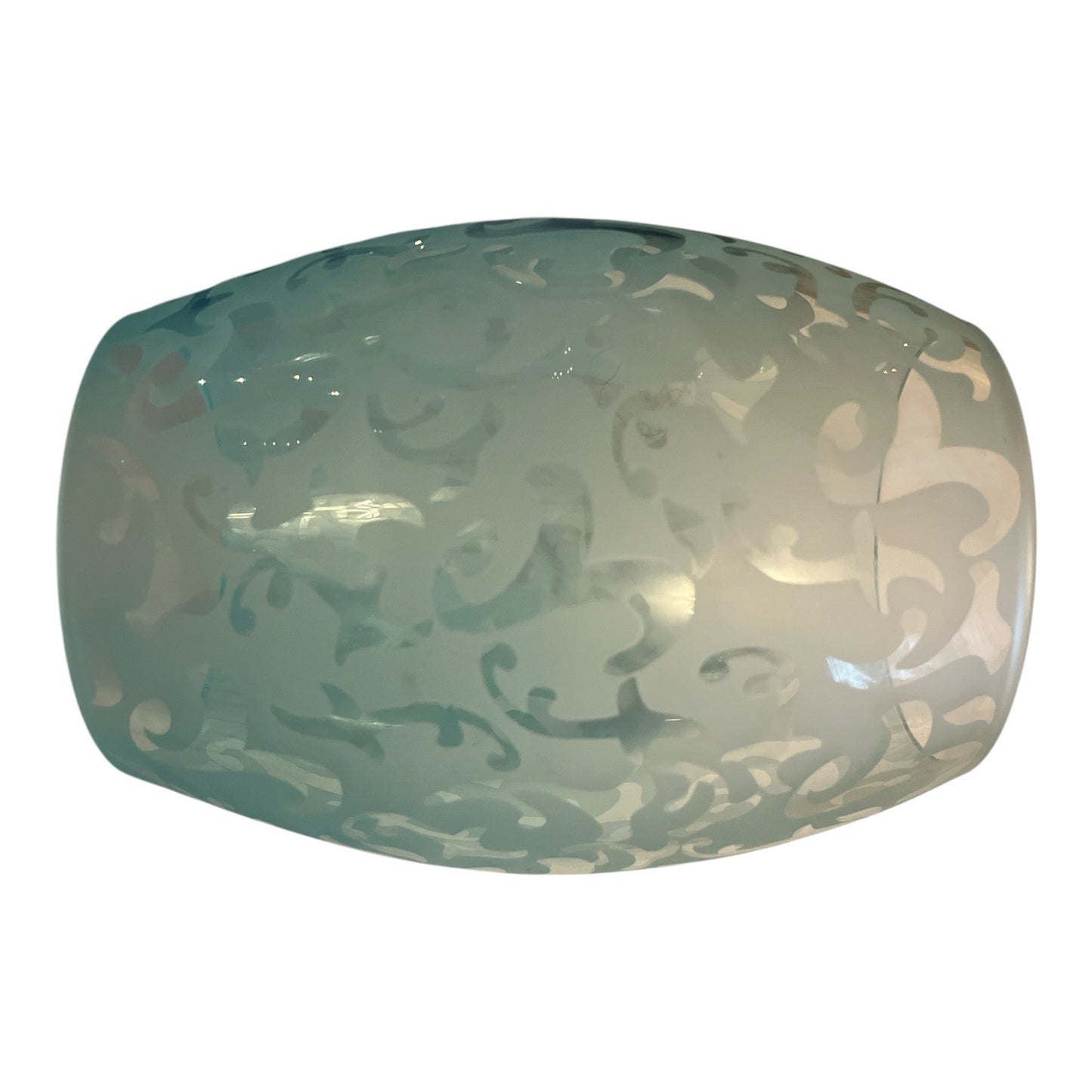 Set of 3 Frosted Aqua Blue Glass Light Fixture Shades with Etched Scroll Design – 7” Tall, 4” Openings