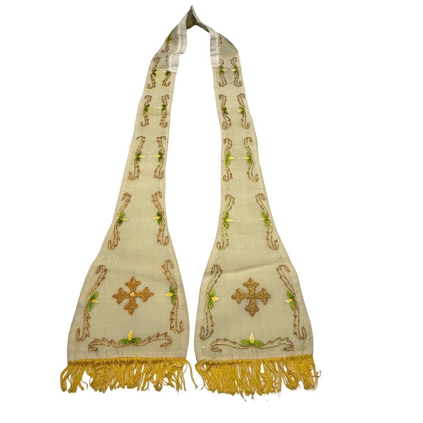 Vintage Church Clergy Stole Goldwork Embroidered Cross Liturgical Vestment Altar Scarf 74"