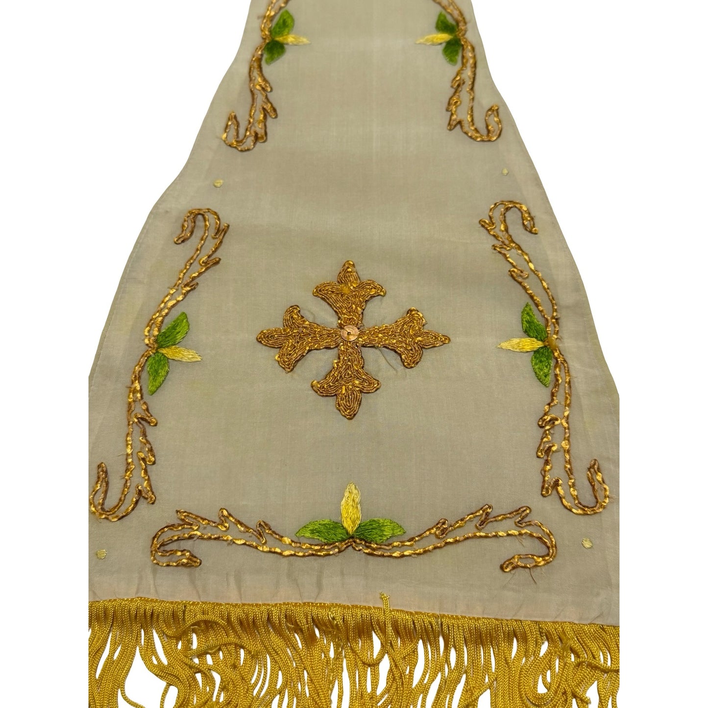 Vintage Church Clergy Stole Goldwork Embroidered Cross Liturgical Vestment Altar Scarf 74"