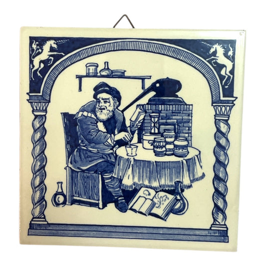 Vtg Delft Blue Apothecary Tile – 6” Delft Holland Pharmacy Ceramic Wall Plaque (June 1984)