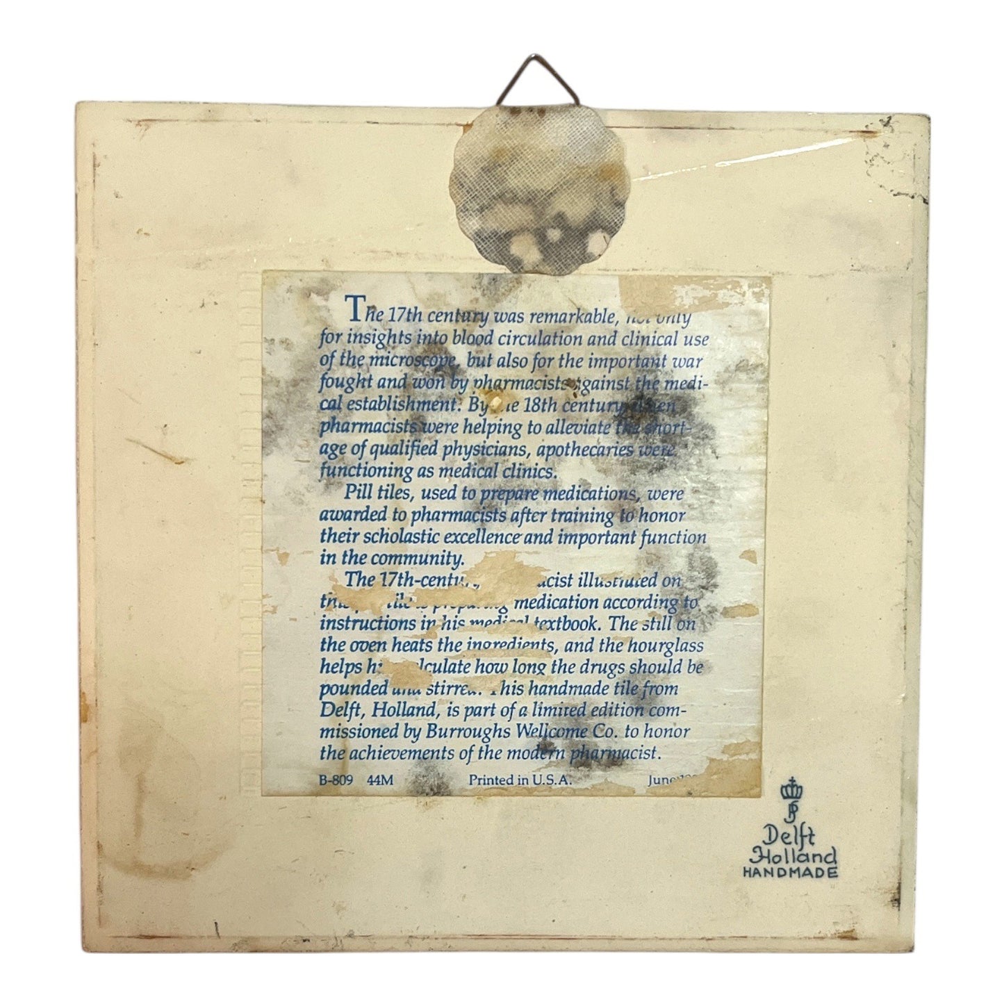 Vtg Delft Blue Apothecary Tile – 6” Delft Holland Pharmacy Ceramic Wall Plaque (June 1984)