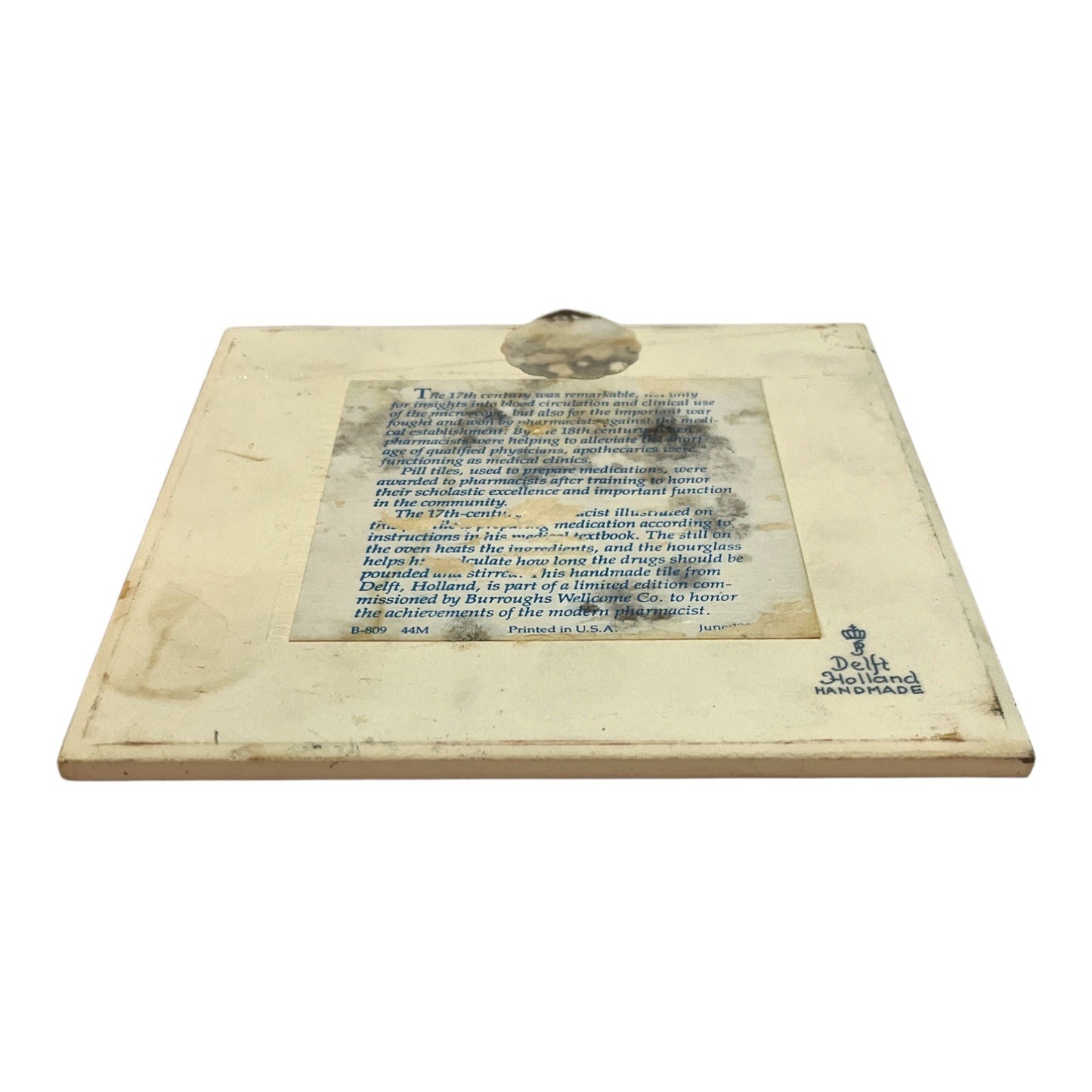 Vtg Delft Blue Apothecary Tile – 6” Delft Holland Pharmacy Ceramic Wall Plaque (June 1984)