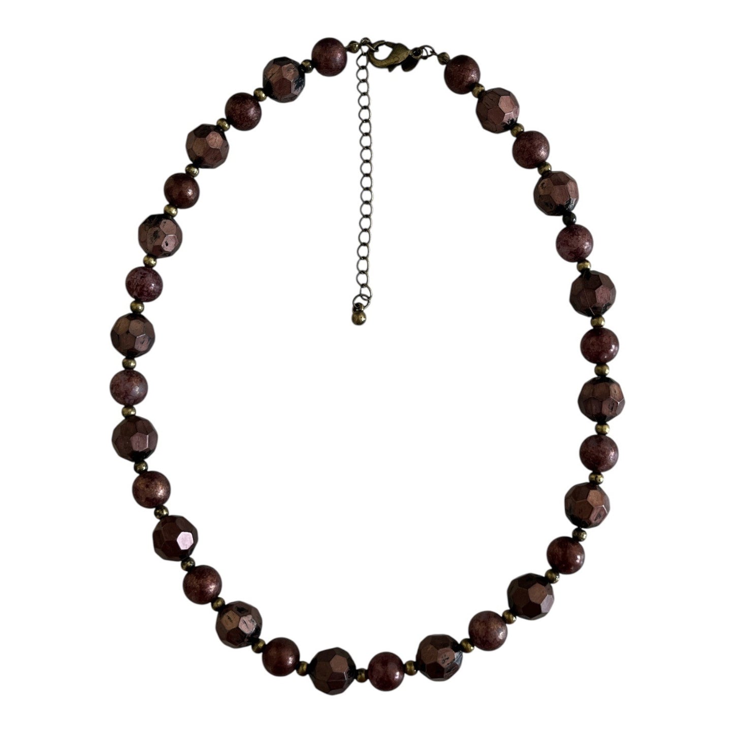 Premier Designs Brown Faceted Bead Necklace Gold Tone Spacers Adjustable Vintage
