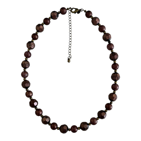 Premier Designs Brown Faceted Bead Necklace Gold Tone Spacers Adjustable Vintage