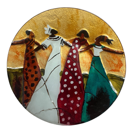 Hand-Painted African Women Ceramic Wall Plate – Vibrant Sunset Scene – 14.75"