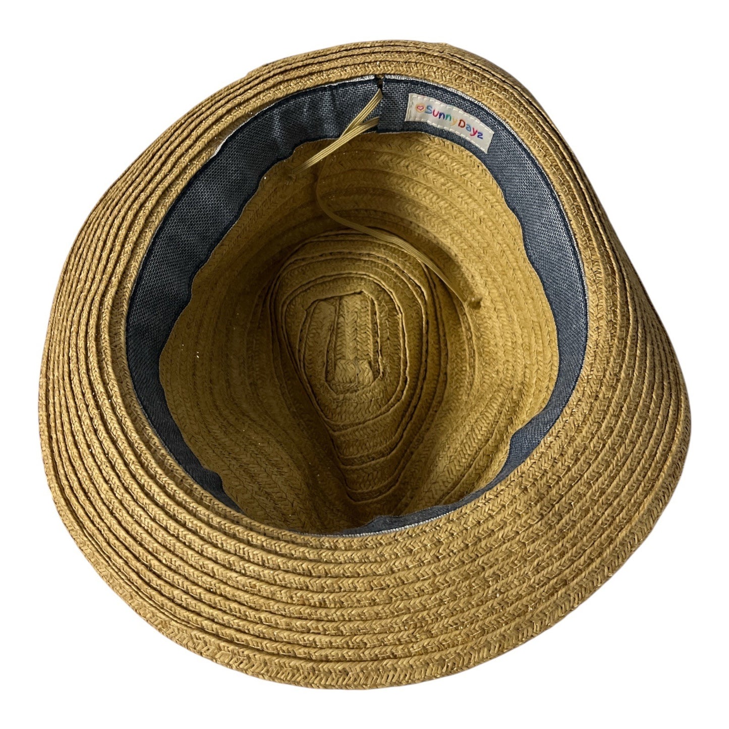 Sunny Dayz Tan Straw Fedora Hat with Gray Chevron Band