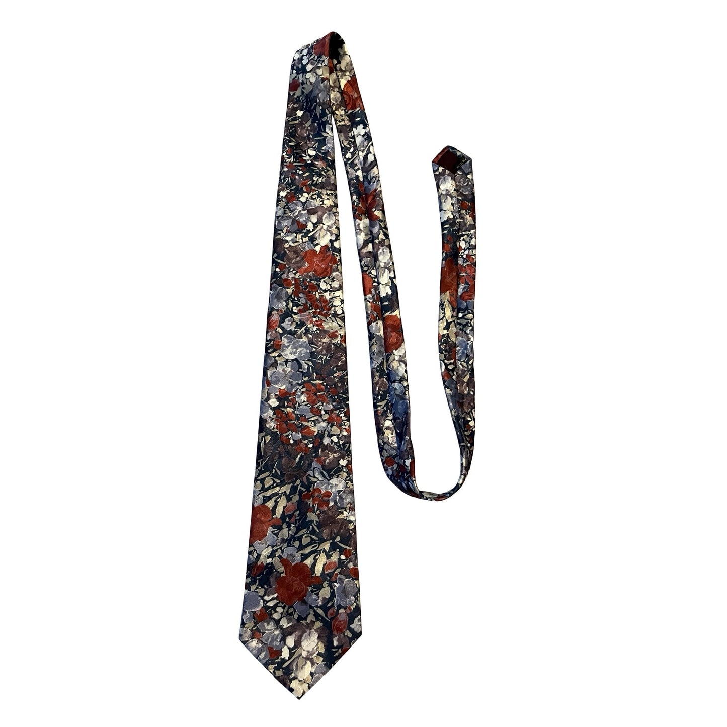 Gino Pompeii Floral Neck Tie Blue Red Vintage Style 100% Polyester