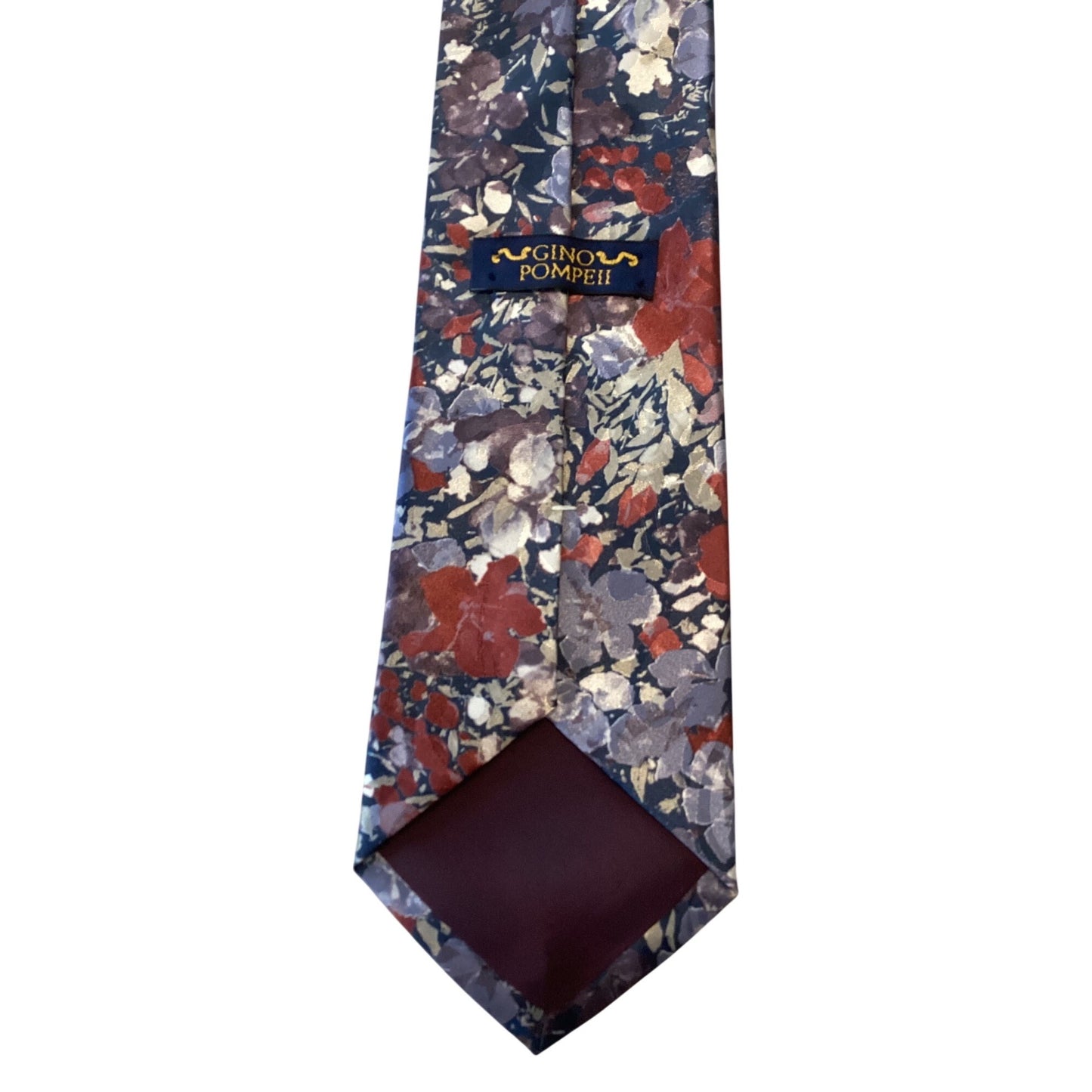 Gino Pompeii Floral Neck Tie Blue Red Vintage Style 100% Polyester