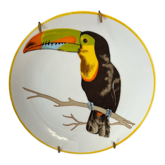 Vintage Ceramic Toucan Plate 8.5” Decorative Wall Art Made In Japan With Wire Hanger